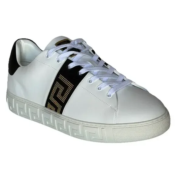 Versace Greek key Men\'s White/Black Leather Sneakers 13 US (46) 1014460 NIB $725 Versace Men main image 2